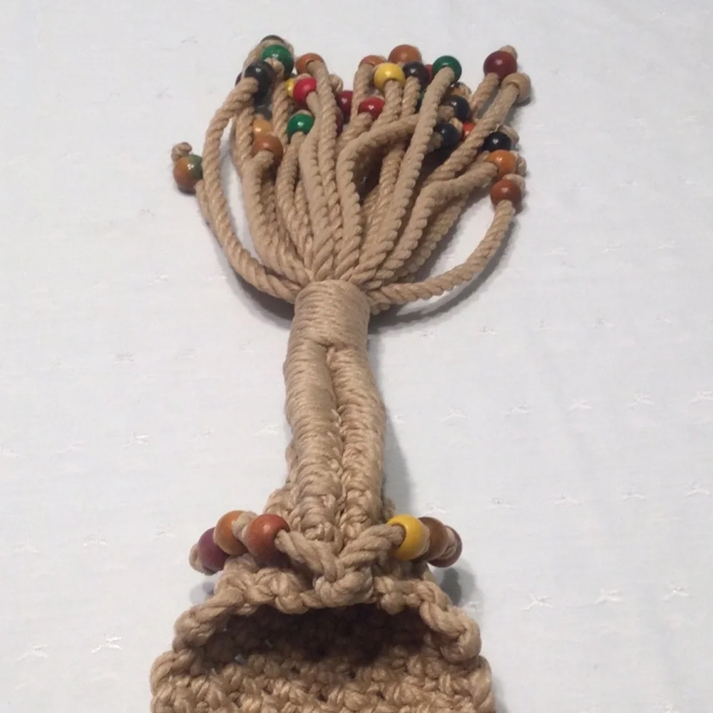 Handmade Vintage Macromae Wall Hanging w/Wooden Beads Opening For Display​